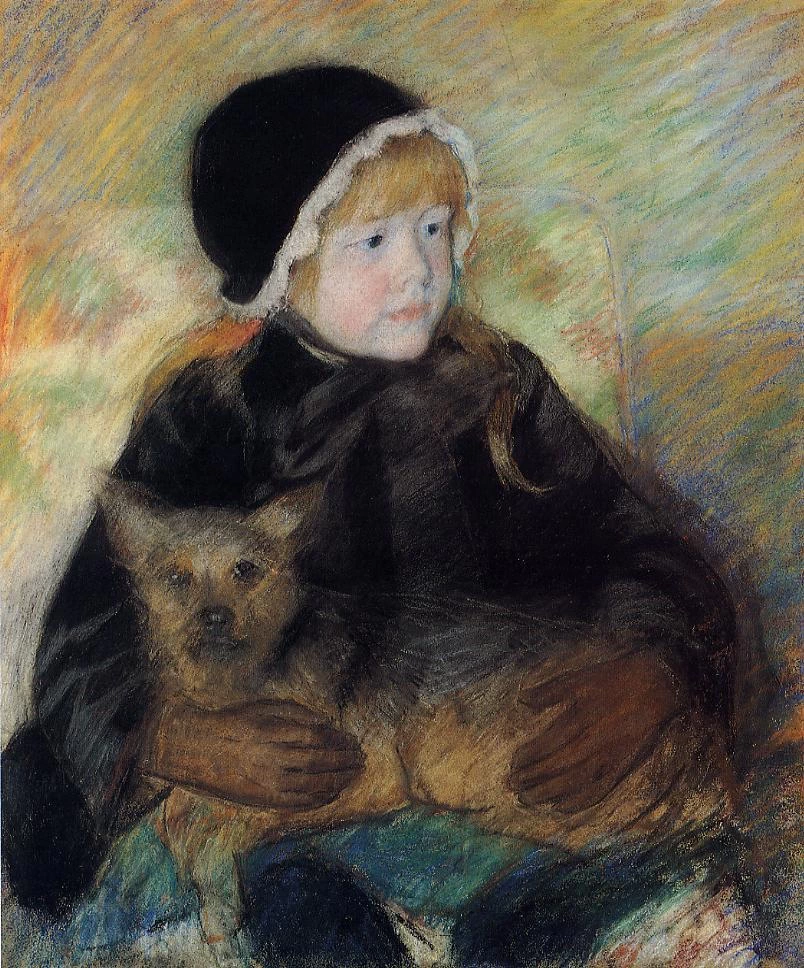 Mary Cassatt - Elsie Cassatt tiene in braccio un grosso cane